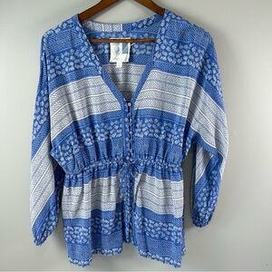 EDME & ESYLLTE Anthropologie 100% Silk Blouse Blue White Top Women's Sz 10(M)
